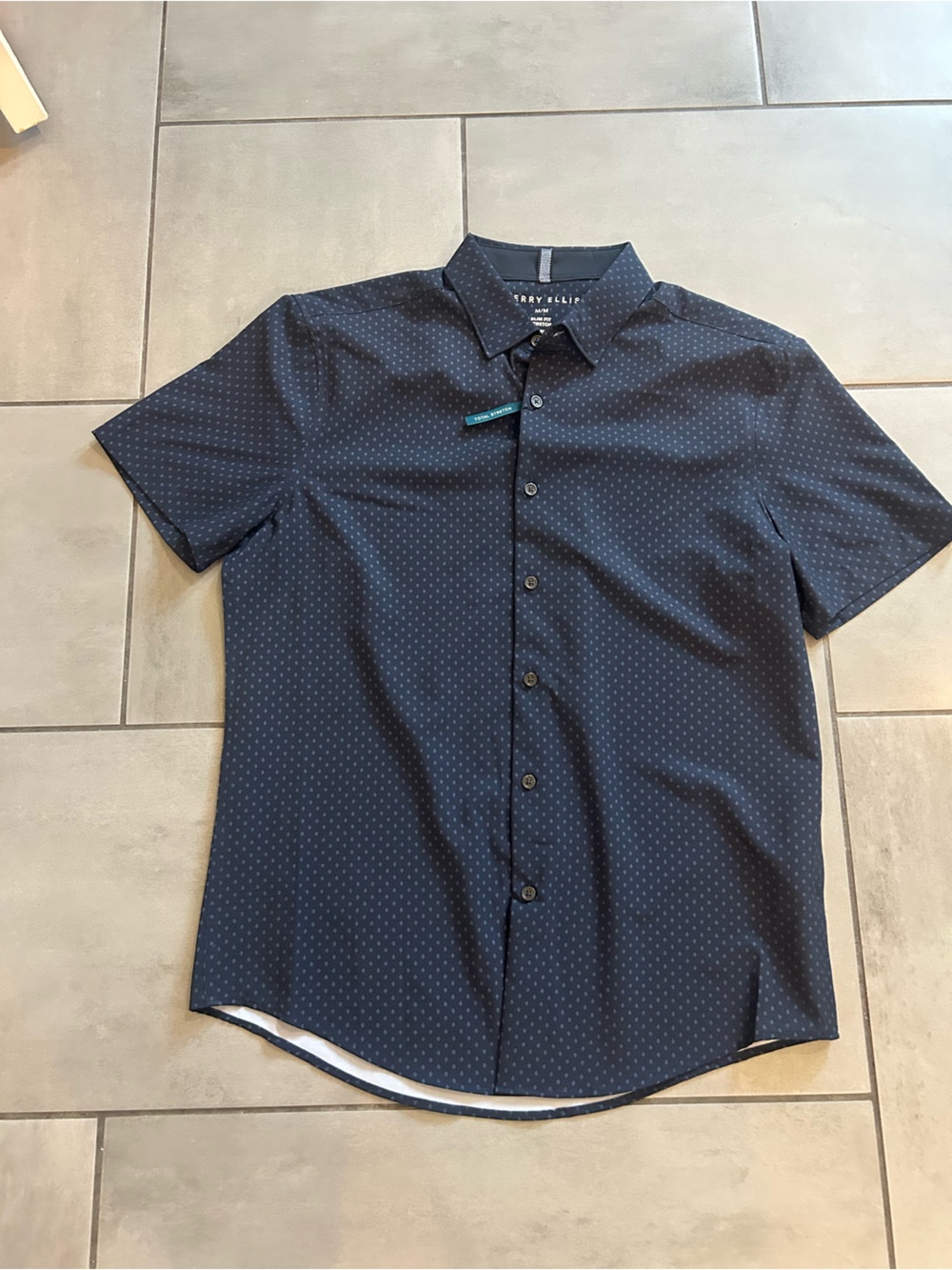 NWT Perry Ellis Men's Grid Geometric Print Shirt in Dark Sapphire